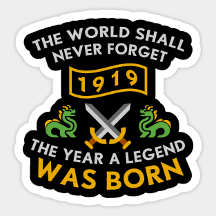 1919 The Year A Legend Was Born Dragons and Swords Design (Light) Sticker